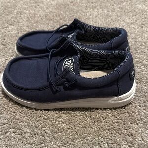 Hey Dude Blue and White Moccasins with Canvas Upper